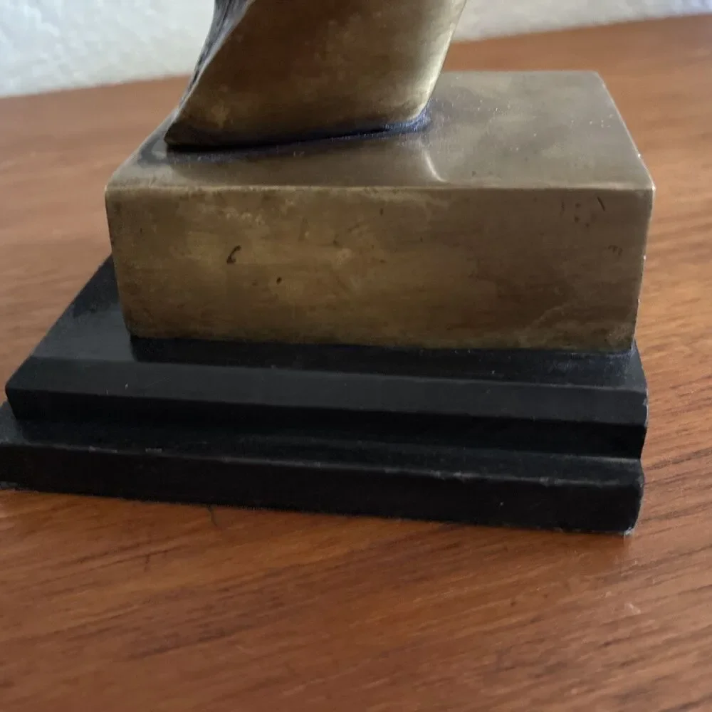Vintage Brass Greyhound Bust Sculpture Wood Base Whippet Dog Bookend 8”